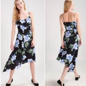 Banana Republic Black & Blue Floral Asymmetrical Skinny Strap Dress Size 0 XS